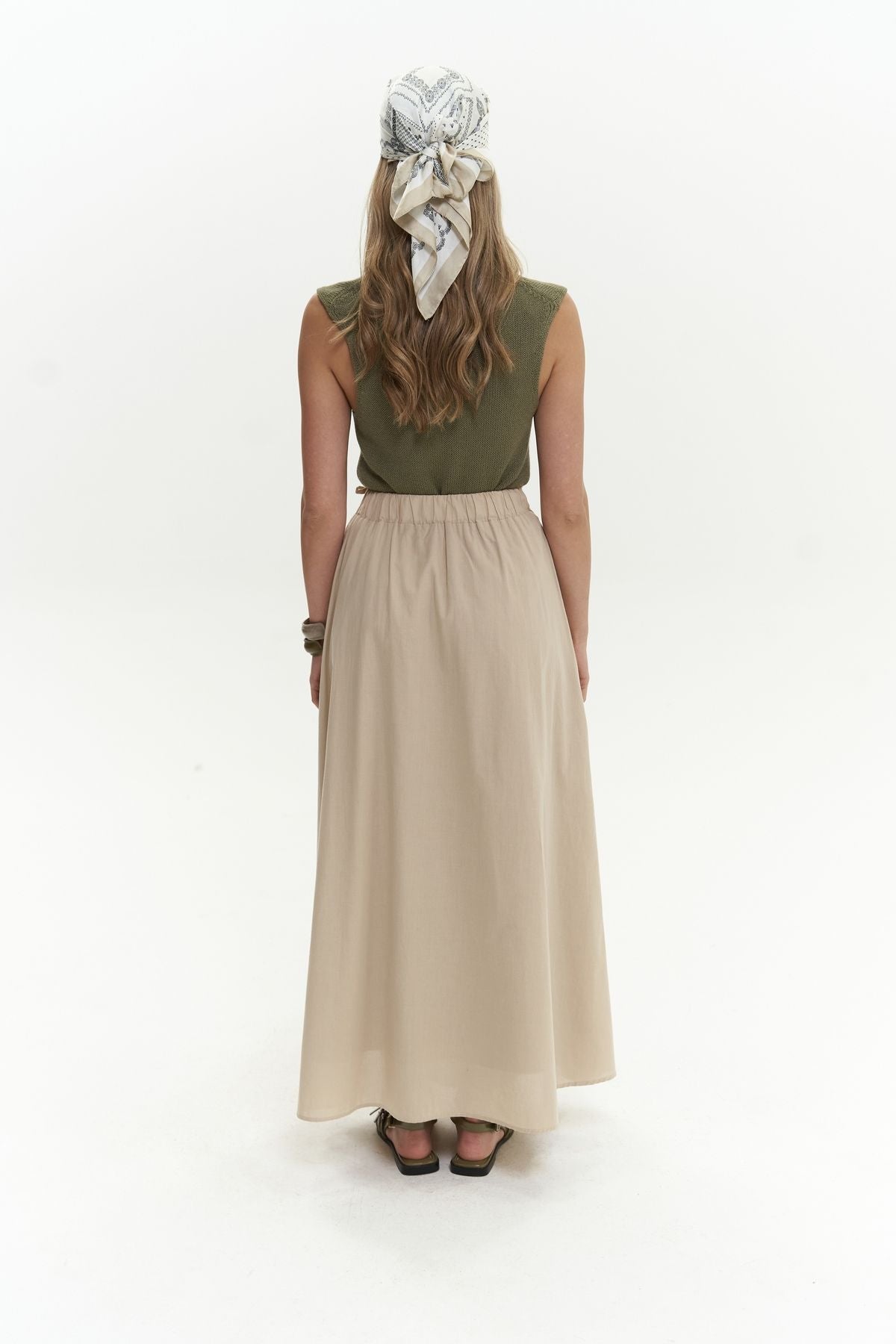 Aida rope detail pleated beige skirt