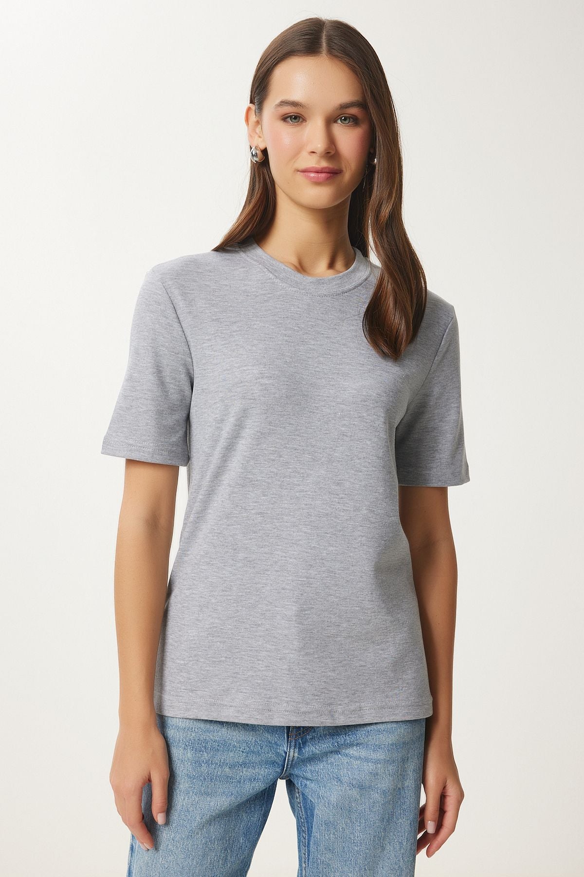 Women's Gray Melanj Cotton Basic Knitting T-Shirt AG00001