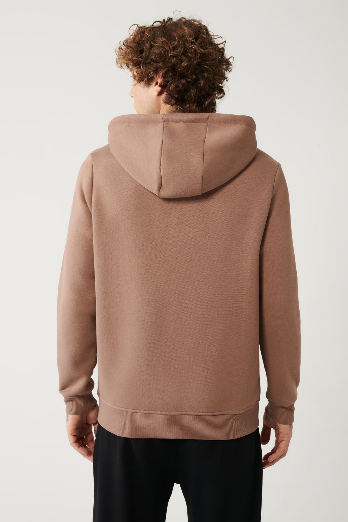 Men's light brown unisex sweatshirt hooded collar polarli 3 -needed zipper regular Fite001