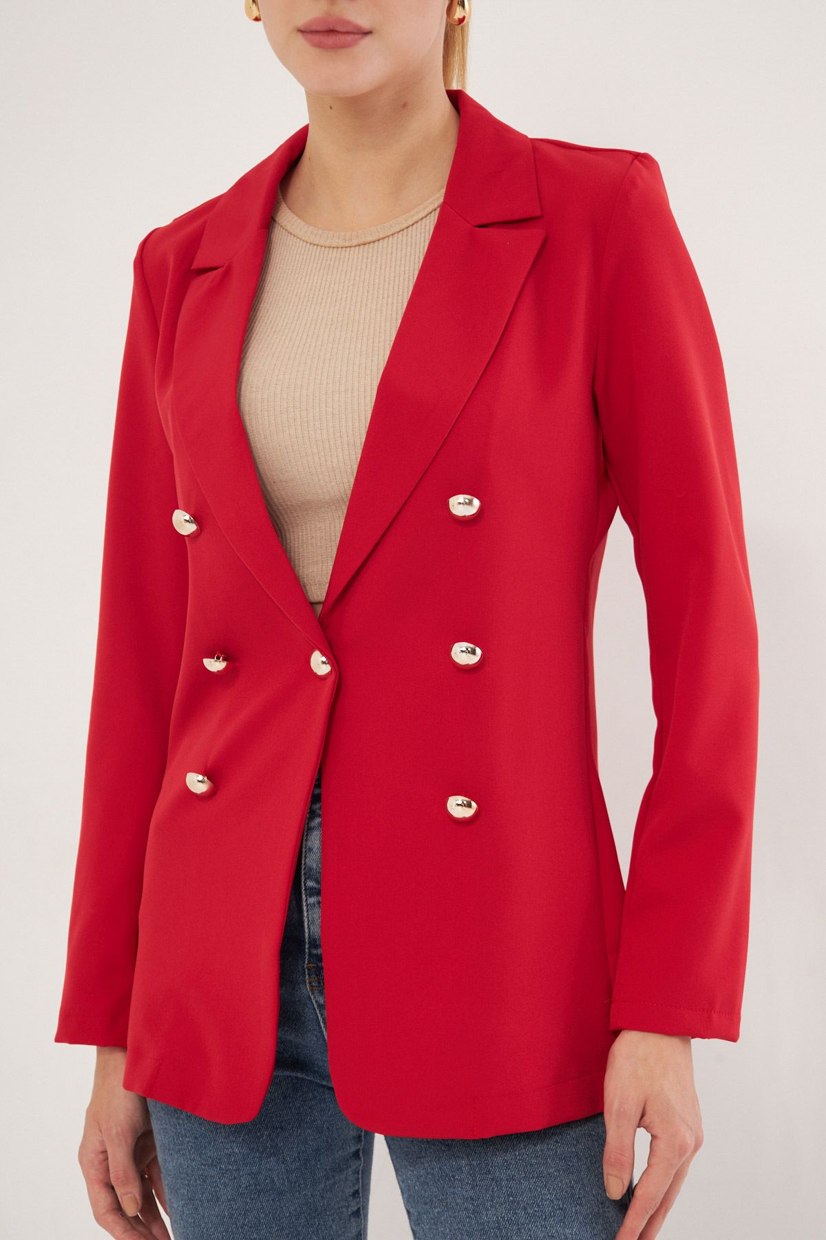 Female red button jacket ARM-20K001151