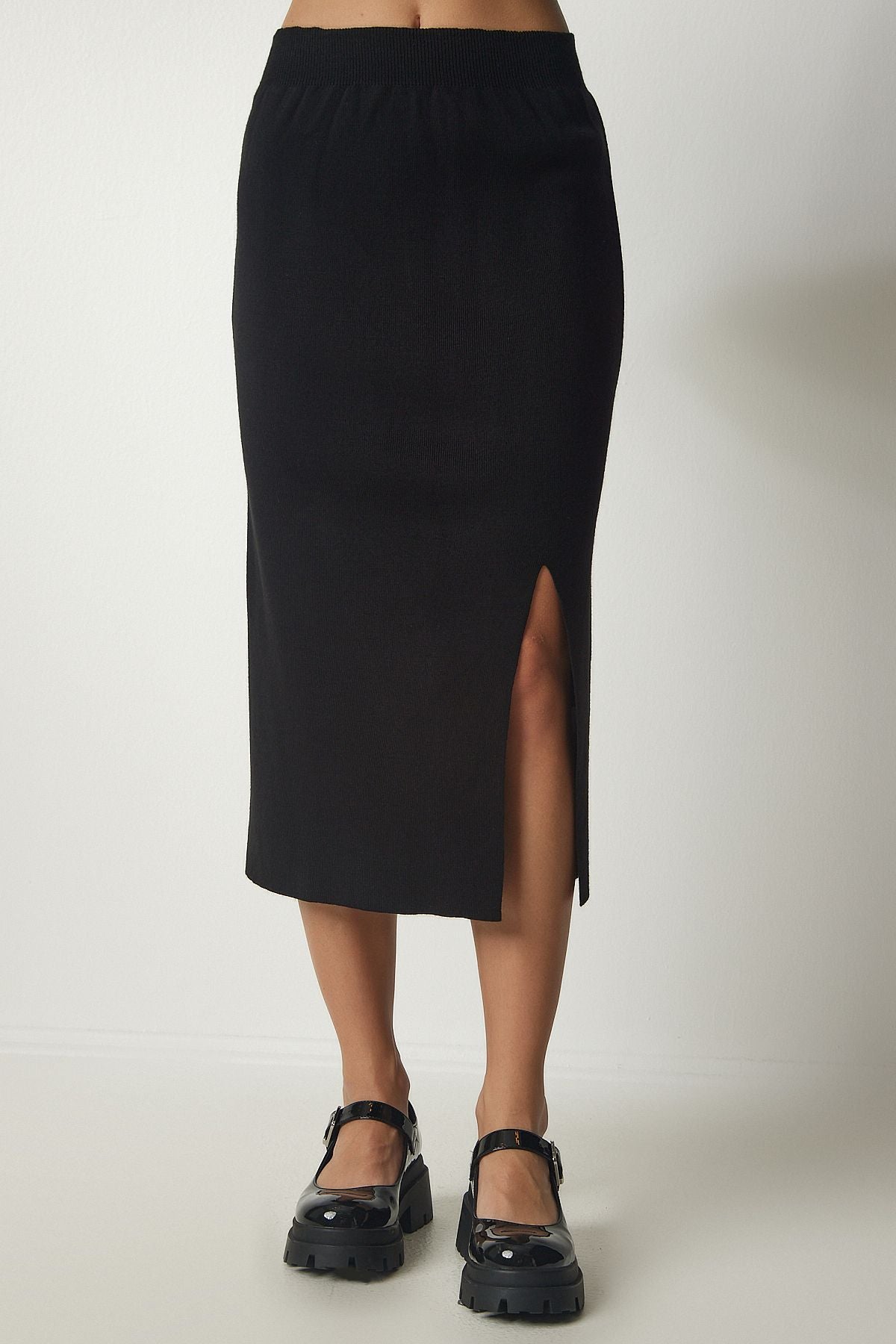 Female black striped sweater skirt knitwear set ki00104