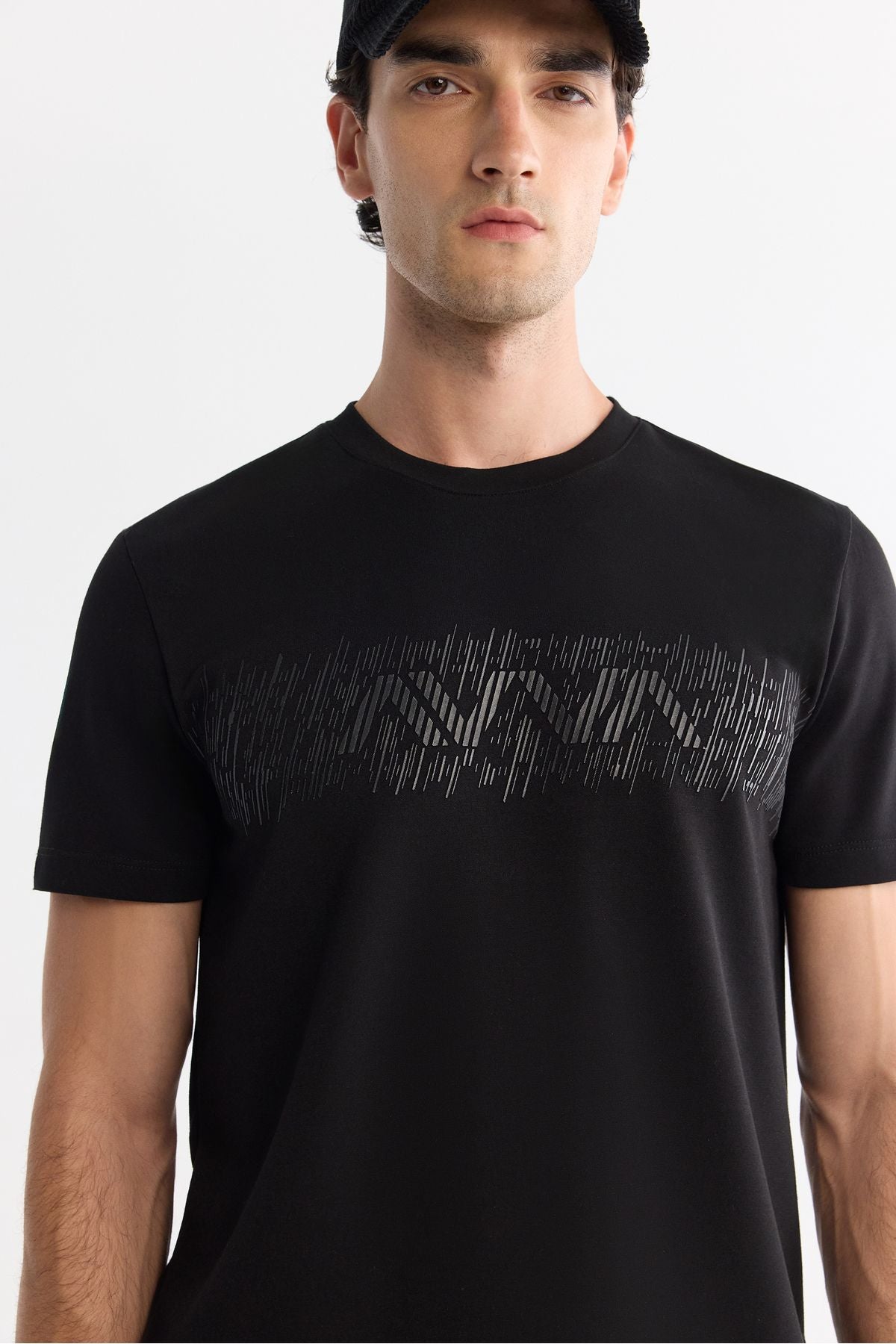Men's black bike collar interlok elastan t-shirt a42y1005