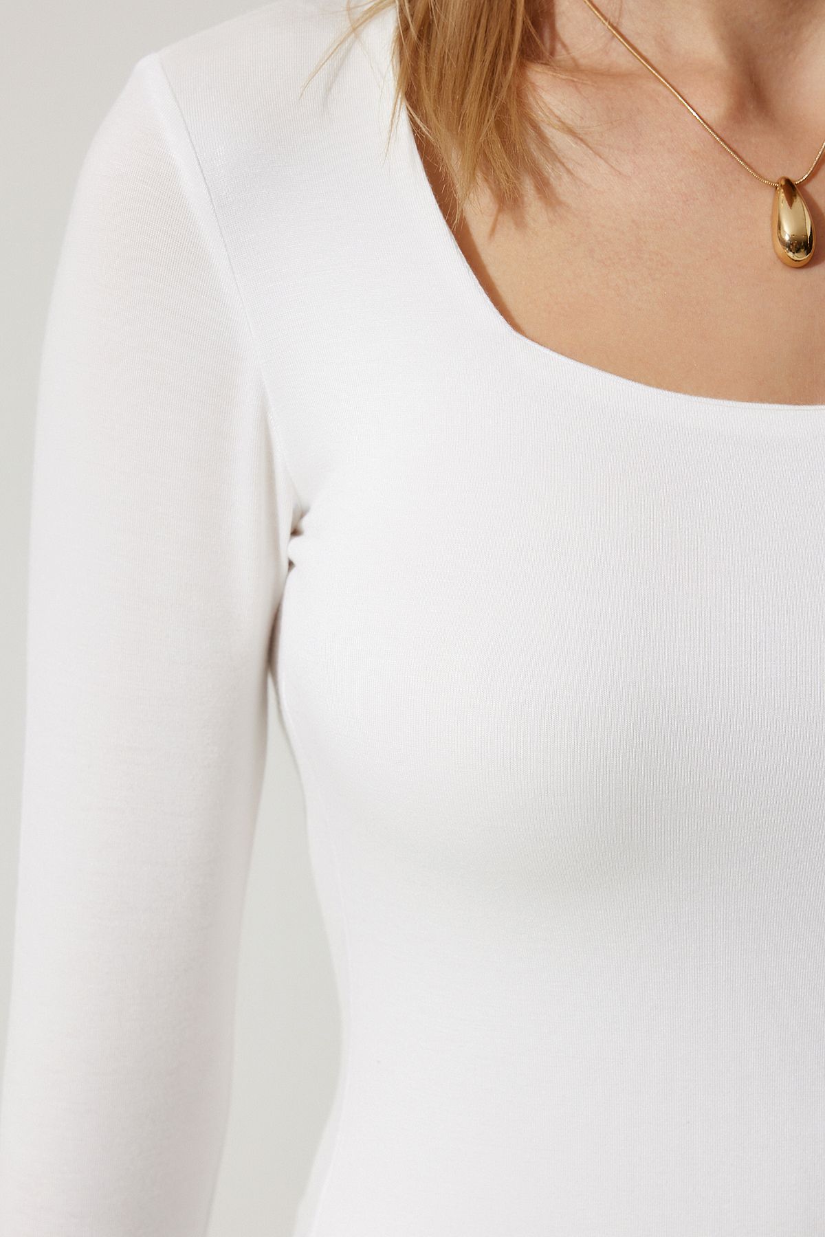 Female Brown White Square Neck Binary Package Knitting Blouse RX00041