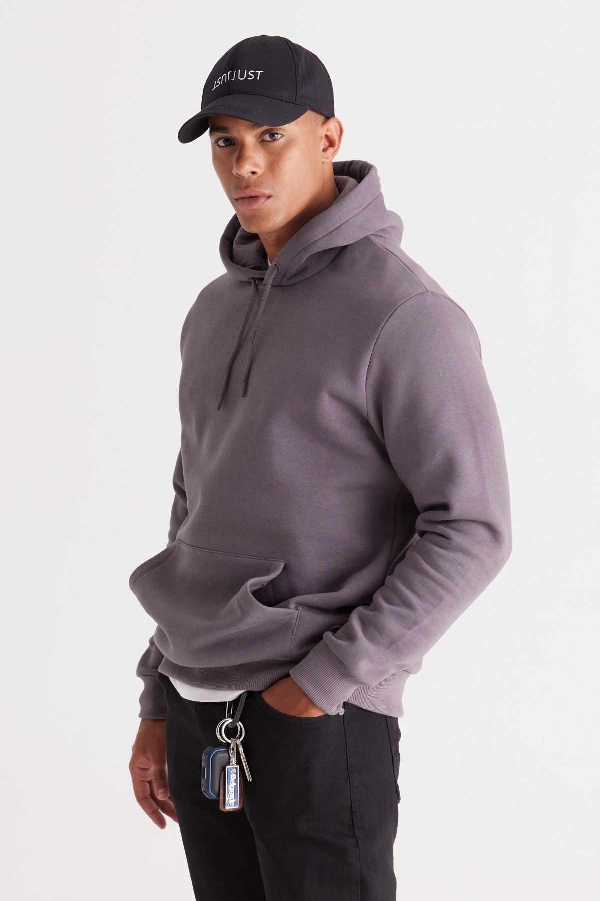 Men's Dark Gray Standard Fit Içi Polar 3 IP hooded kangaroo pocket cotton sweatshirt