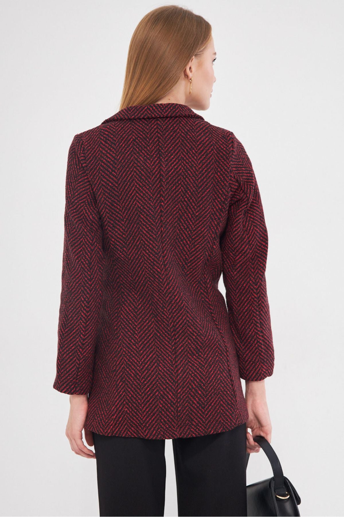 Female Bordeaux Side Fish Tie Patterned Stamp Jacket ARM-25K001019
