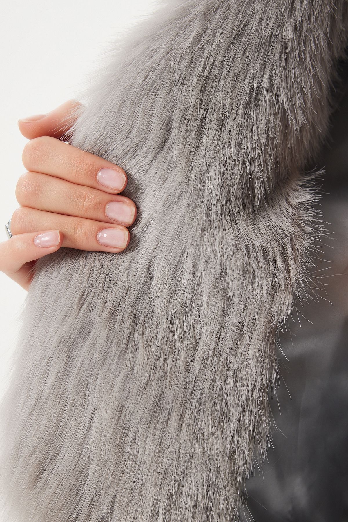 Women's Stone Gray Artificial Fur Vest YL00003