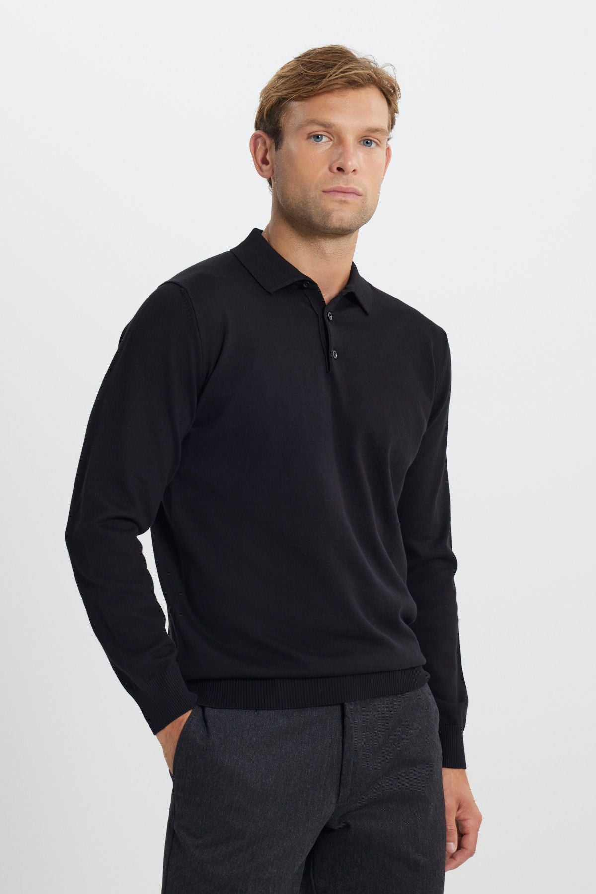 Men's Black Cotton Standard Fit Normal Cut Polico Sweater