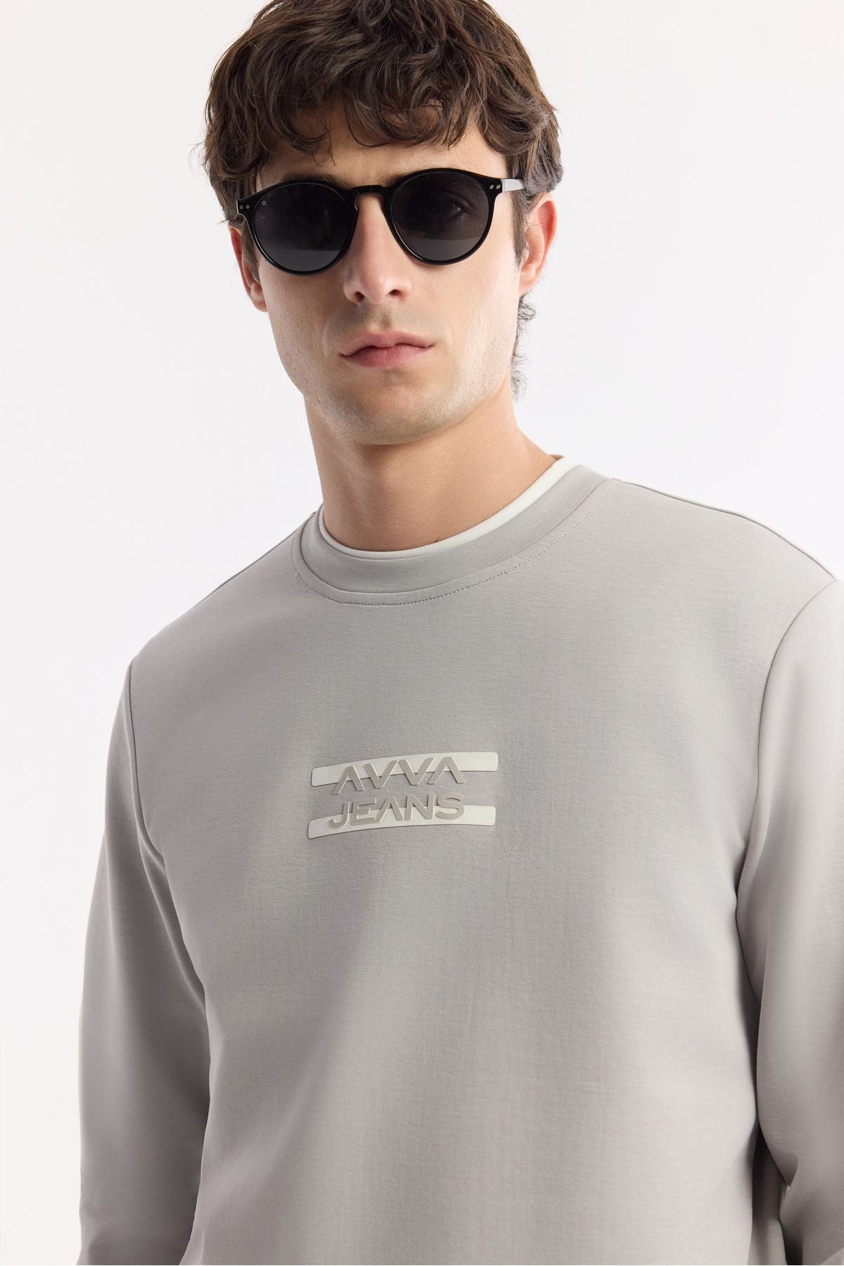 Men's Gray Bicycle Collar Silicone Transfer Printed Interlok Sweatshirt A51y1204