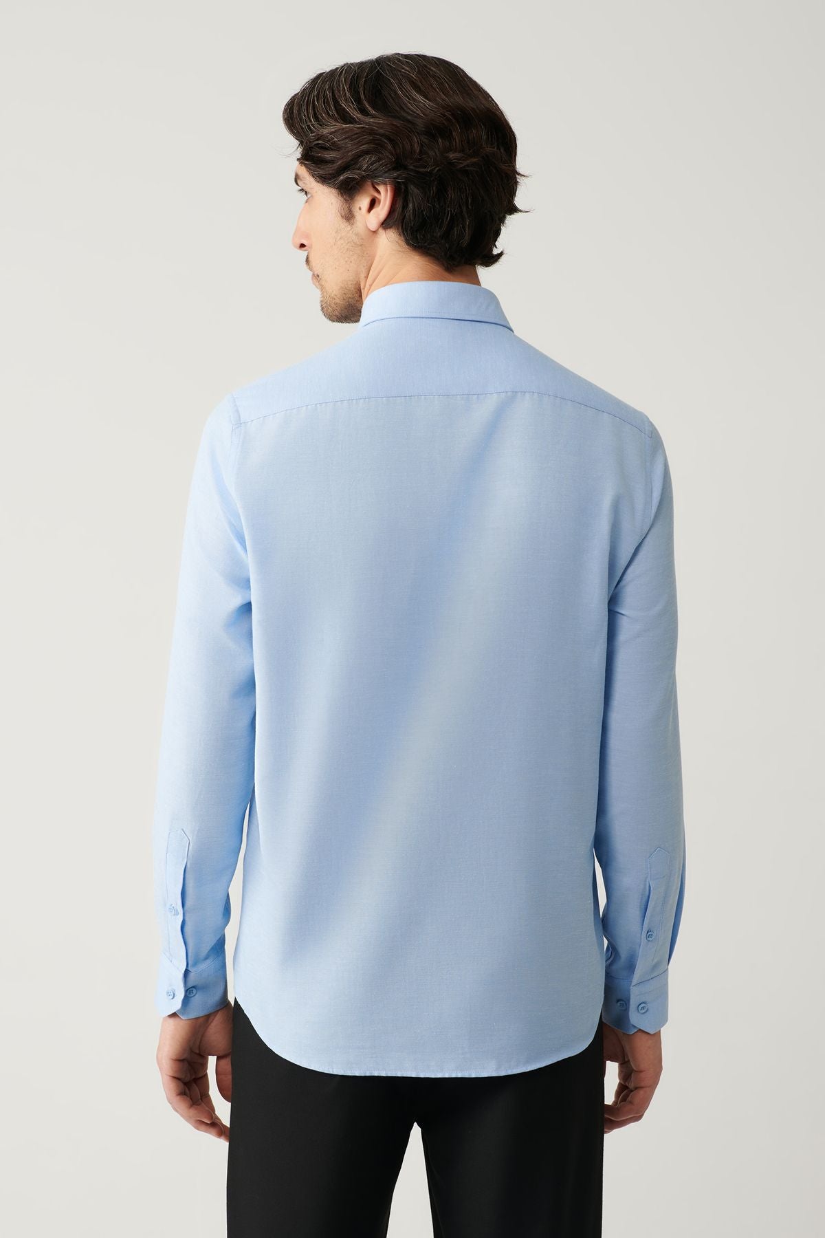 Men's blue button collar easily ironed cotton Oxford Shirt E002000