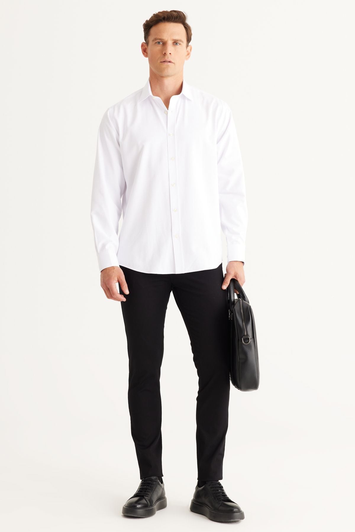 Men's White Comfort Fit Casual Cut Classic Neck Clause Amesty Shirt