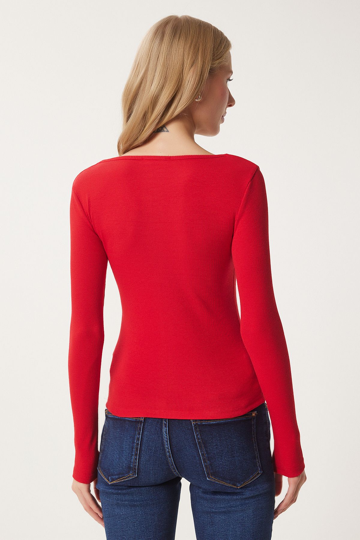 Woman Red Heart Collar Wick Knitting Blouse GT00100