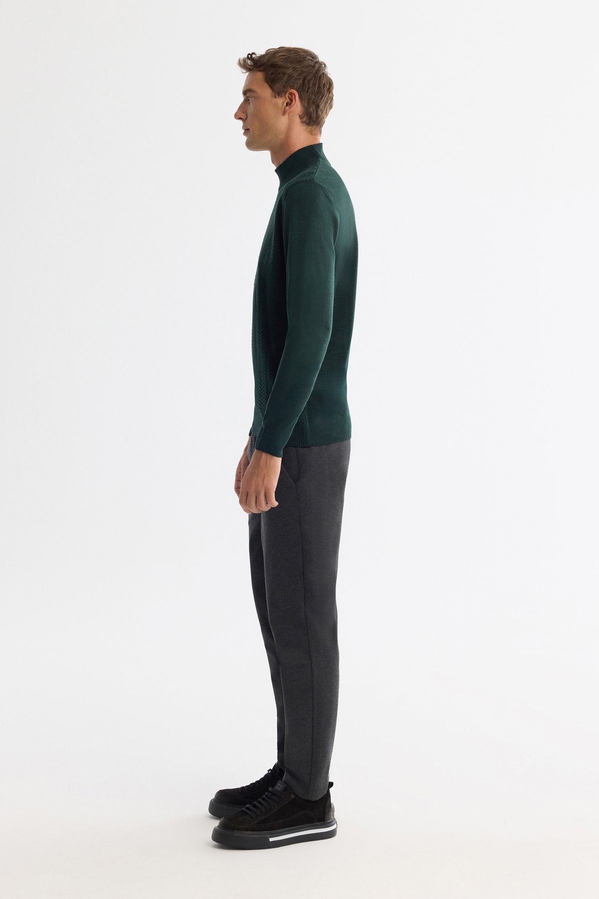 Men's Green Half Fisherman Collar Capulus Knitwear E005108