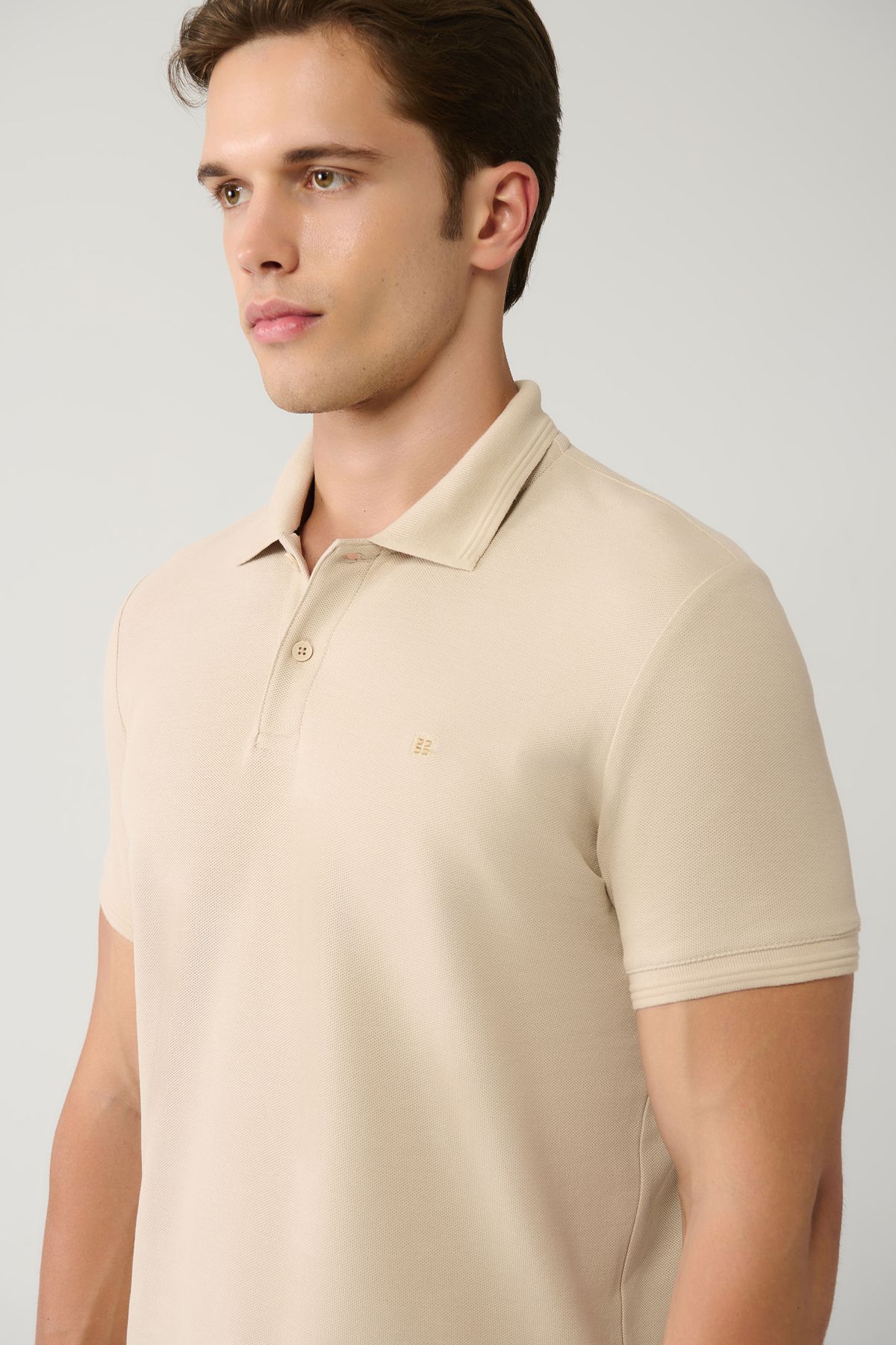 Men's Beige 100 %Cotton Fast Drying Polo Yaka T-shirt B001032