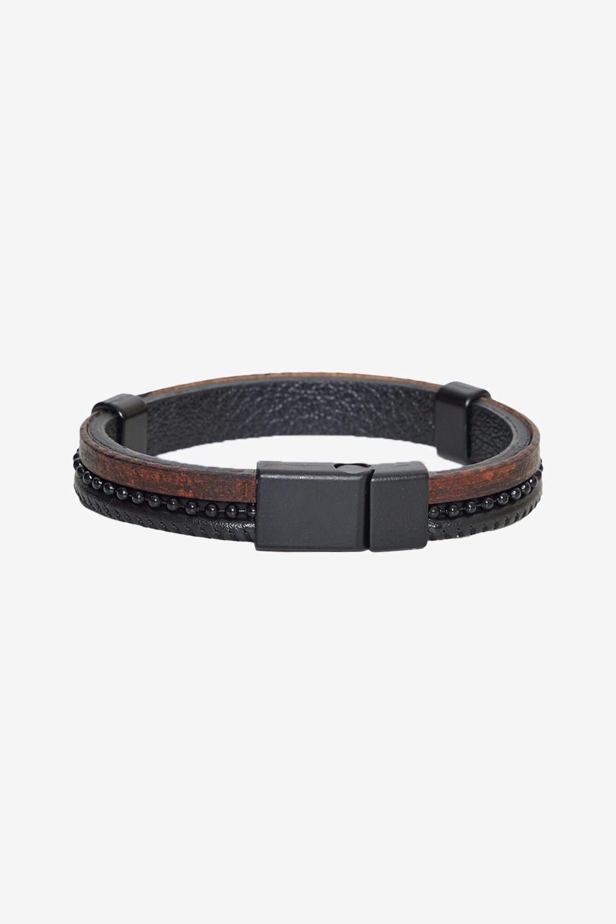 Men's black-brown leather bracelet