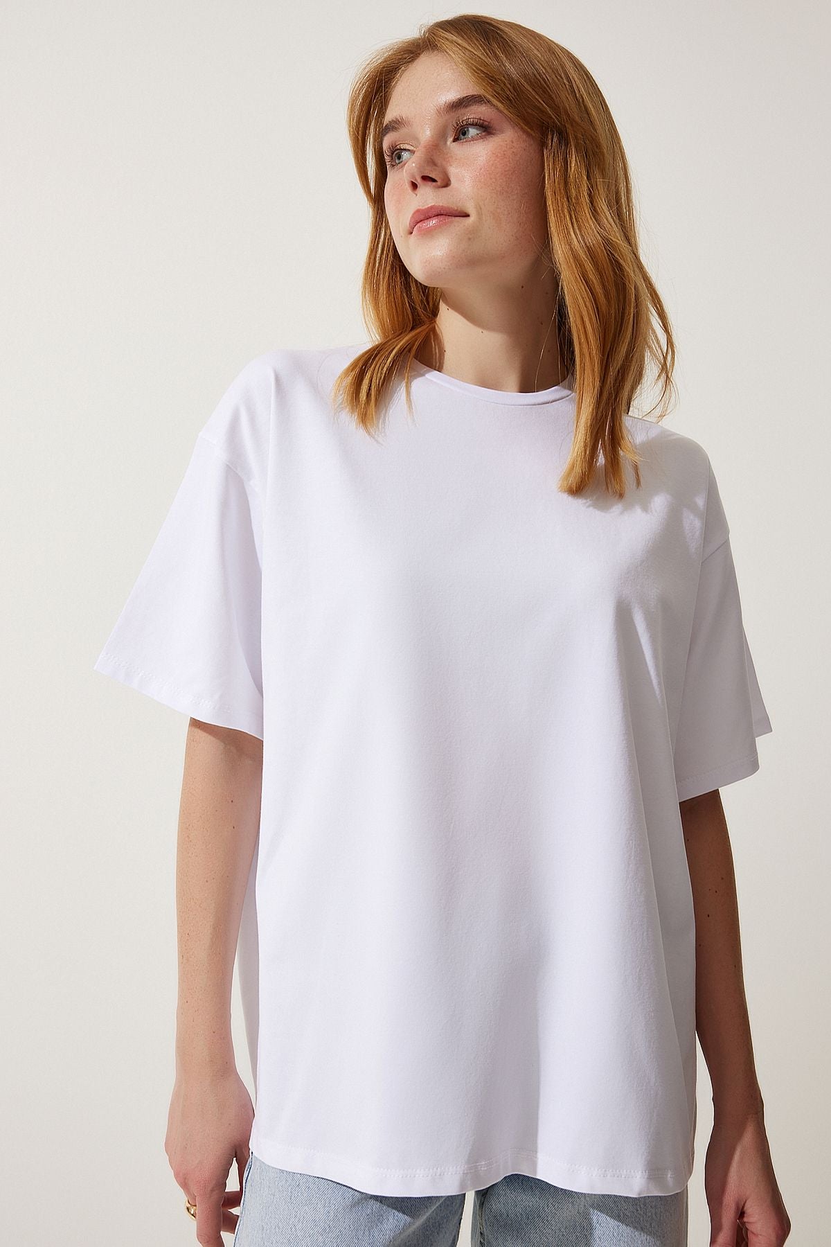 Woman White Basic Oversize Knitting T-Shirt HW00007