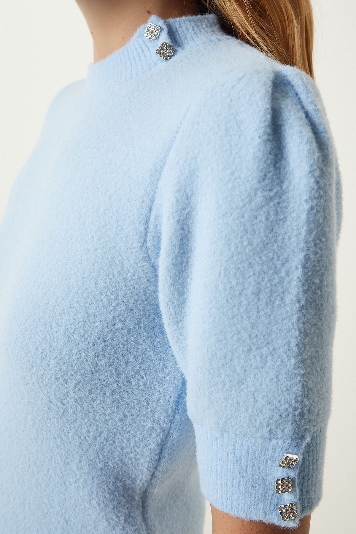 Woman Sky Blue Soft textured seasonal knitwear blouse PF00065