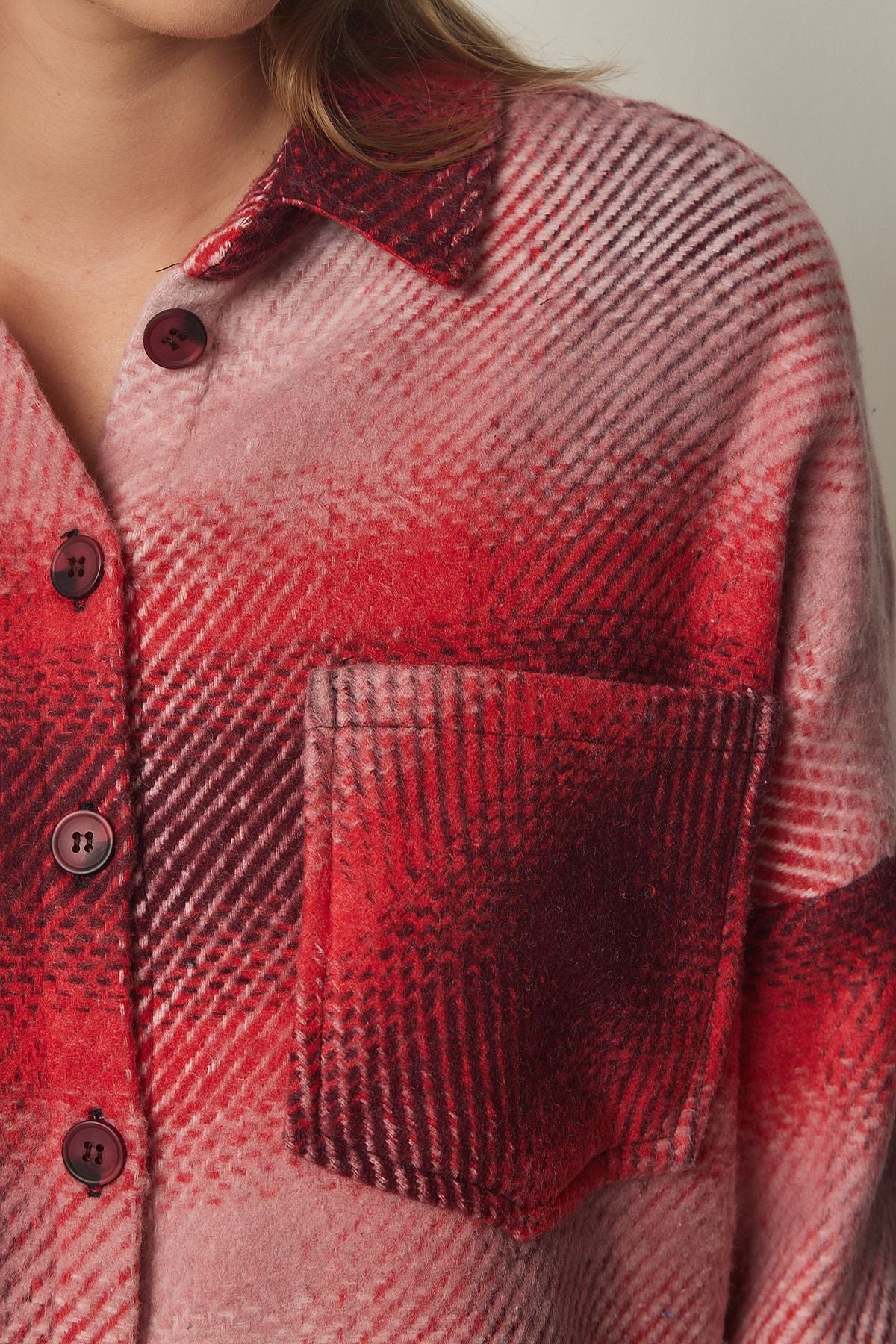 Kadın Kırmızı Oduncu Oversize Kaşe Gömlek Ceket TU00035