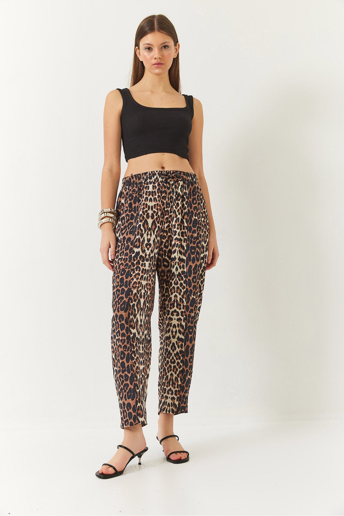 Women's Bias Laced Leopard Patterned Shalwar Trousers 3890 60261437