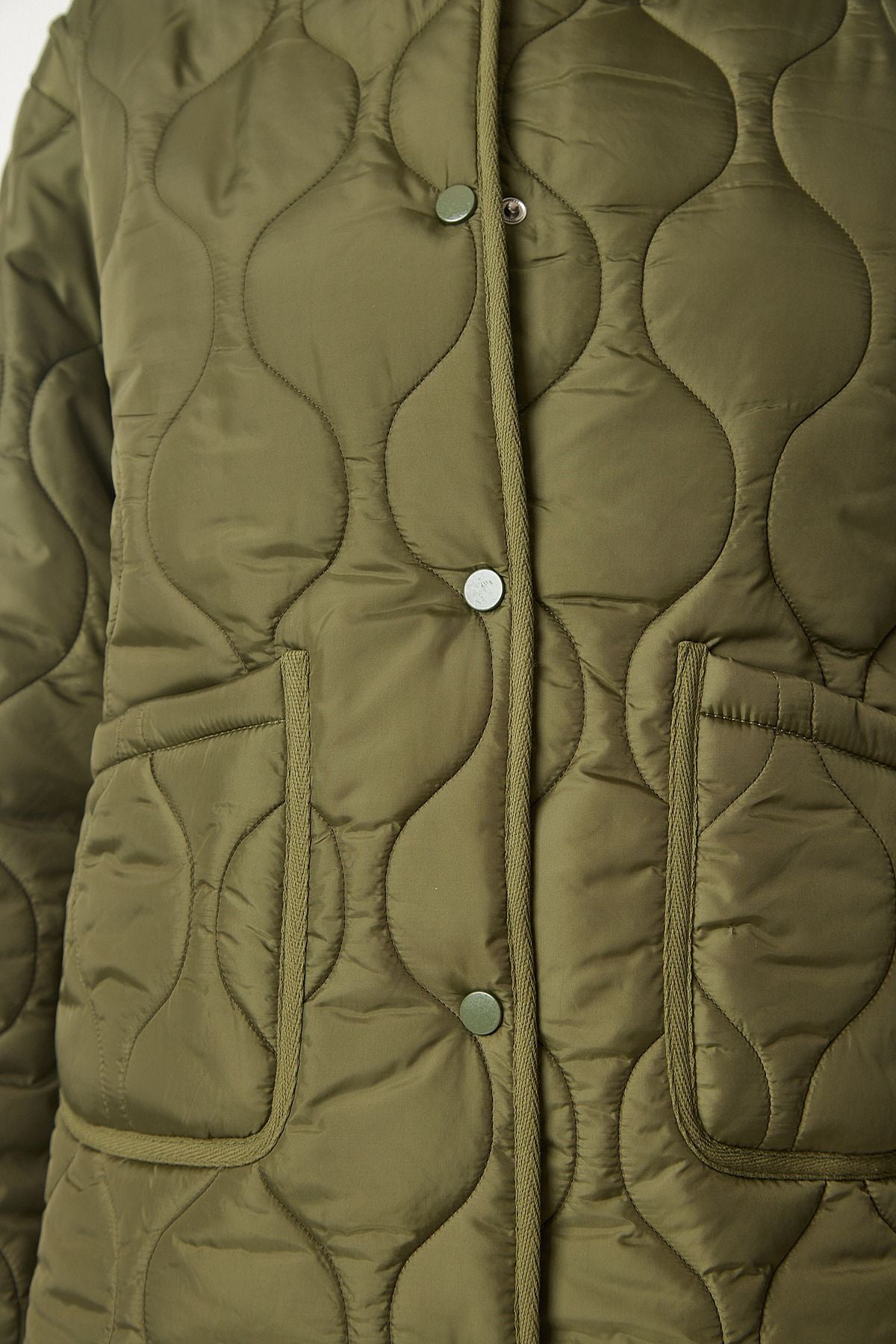 Kadın Haki Cepli Oversize Kapitone Mont DZ00098