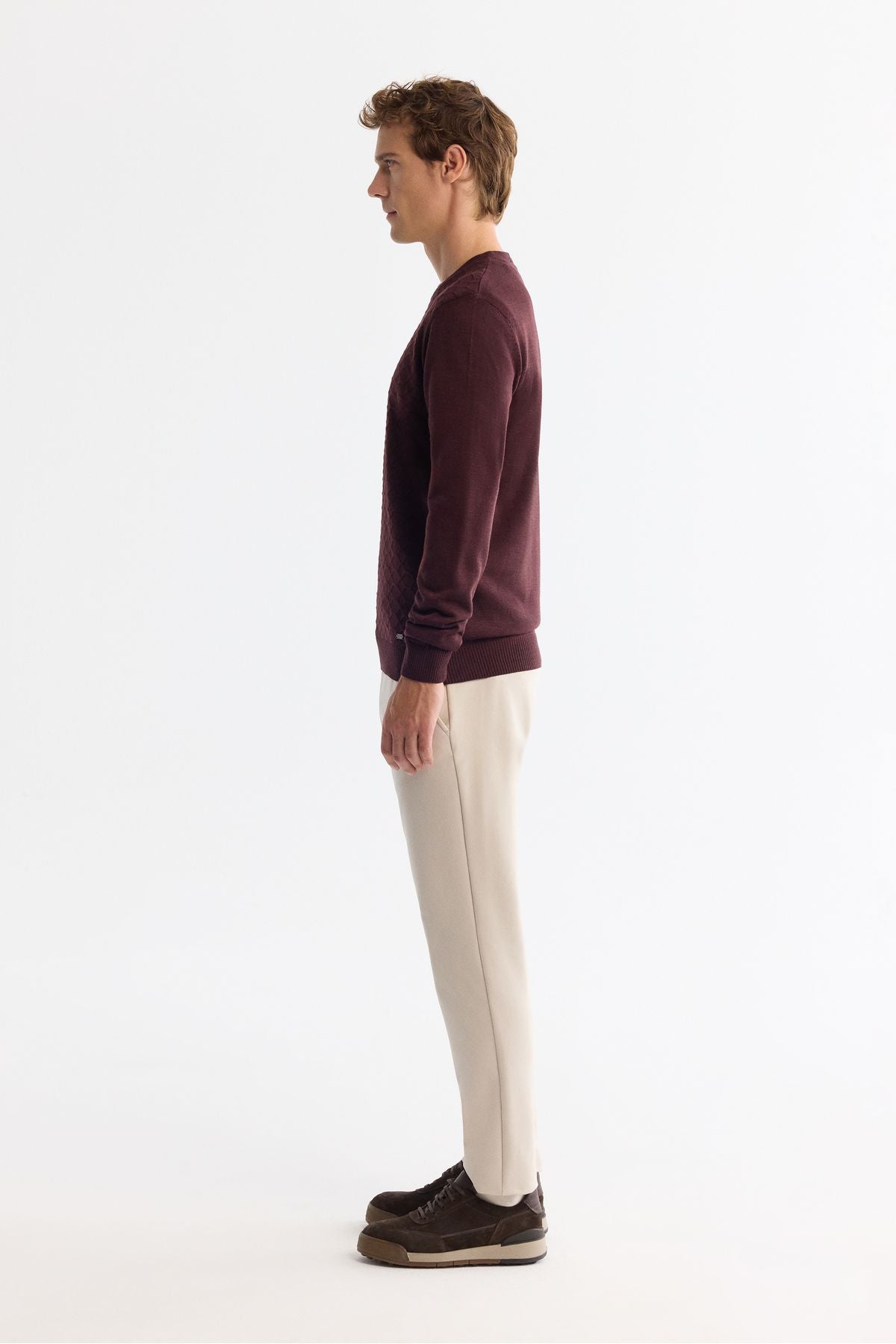 Men's Bordeaux Bicycle Neck textured knitwear sweater E005107