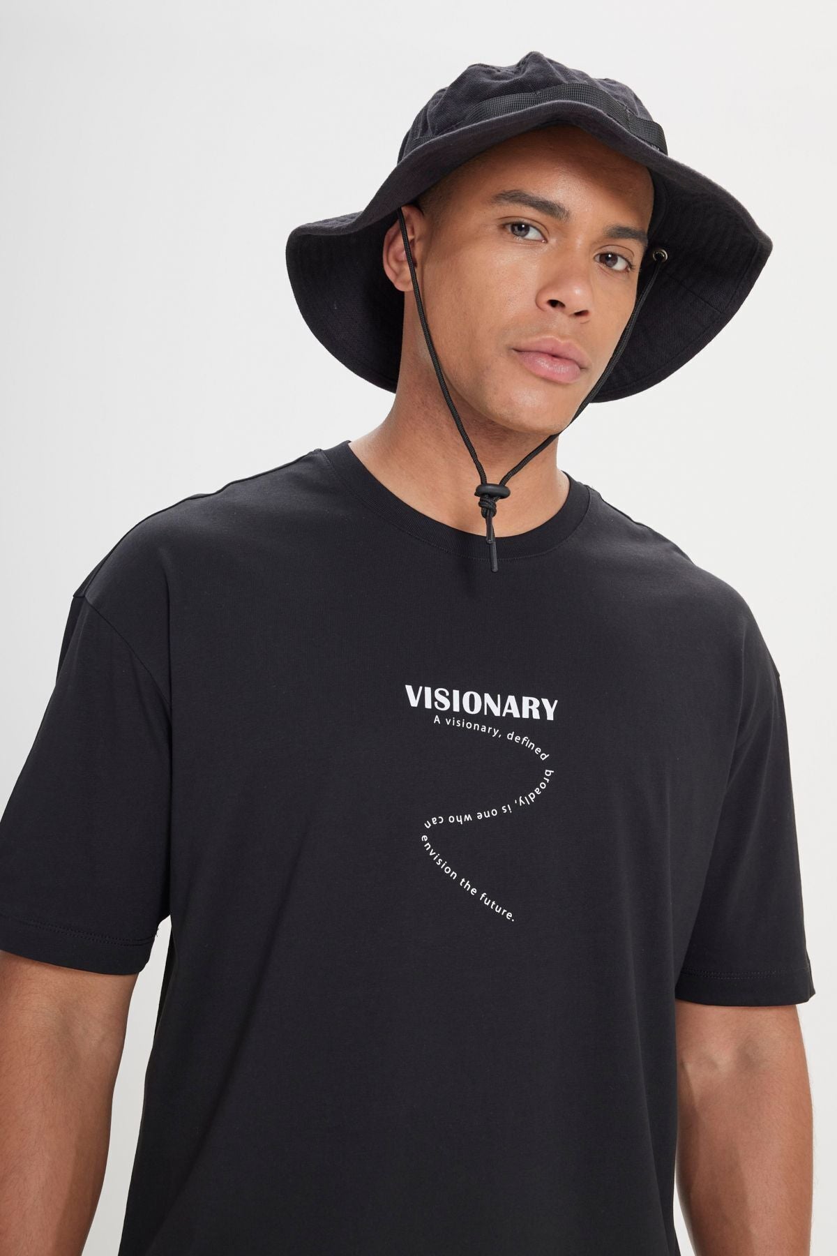 Men's black oversize plenty of cut bike collar 100 %cotton printed T -shirt