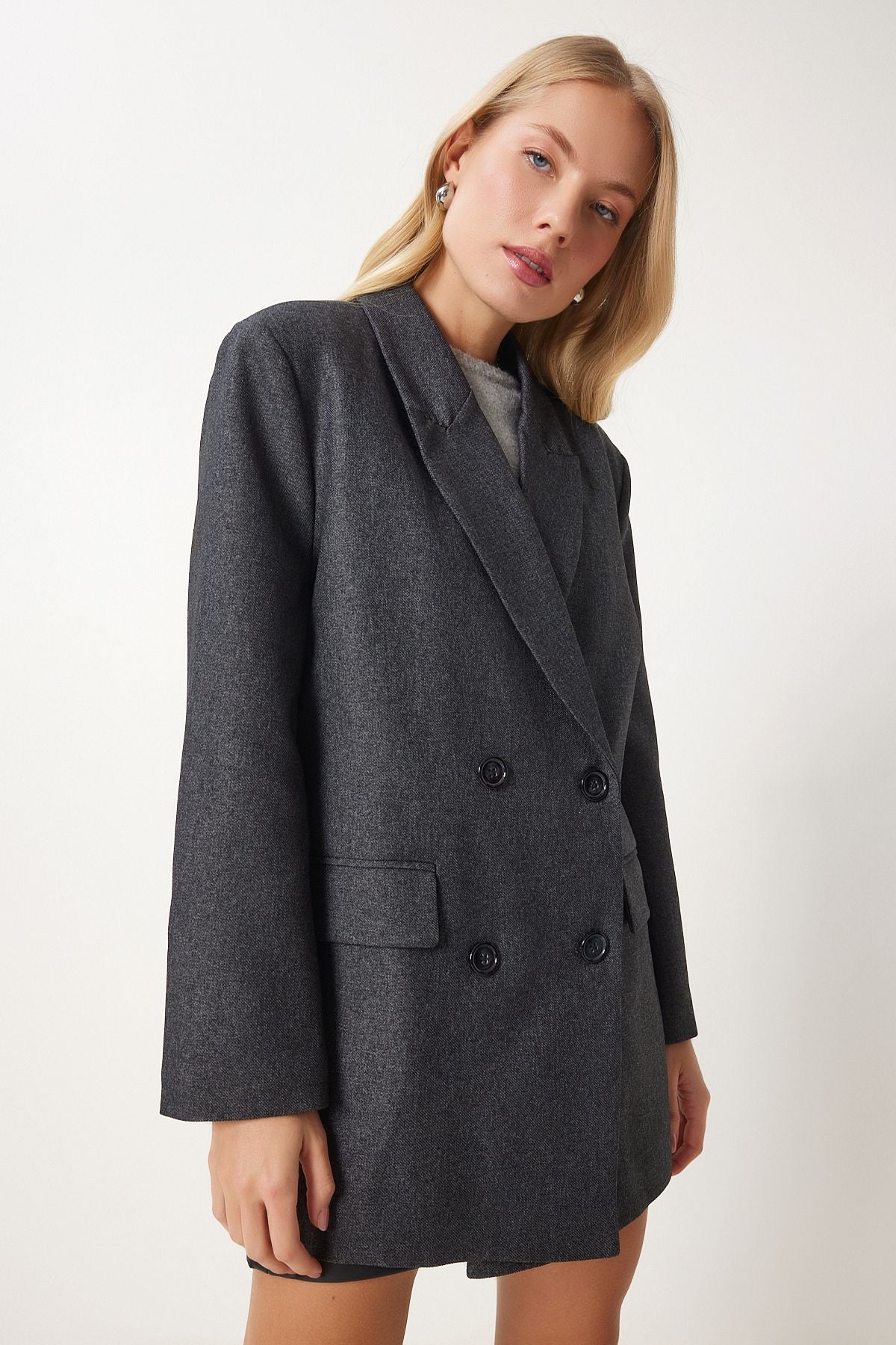 Female anthracite Cruve collar weaving jacket FN03384