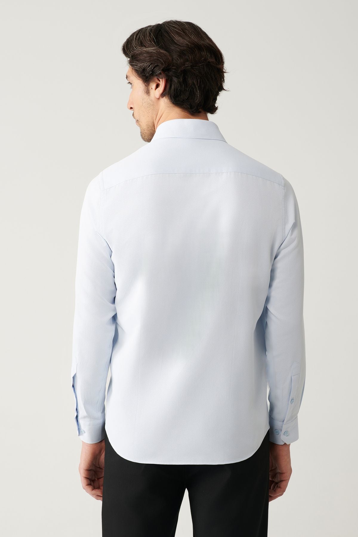 Men's blue easy ironable cotton mixed shirt A41y2237