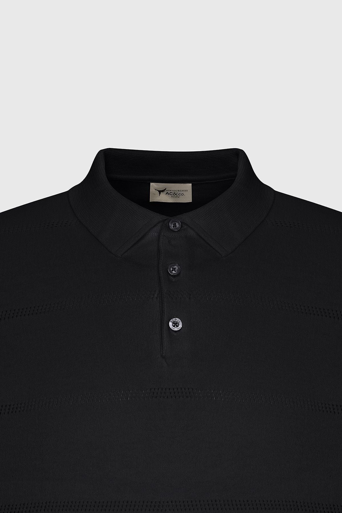 Men's Black Standard Fit Normal Cutting 100 %Cotton Jacquari Polo Yaka Triko T -shirt