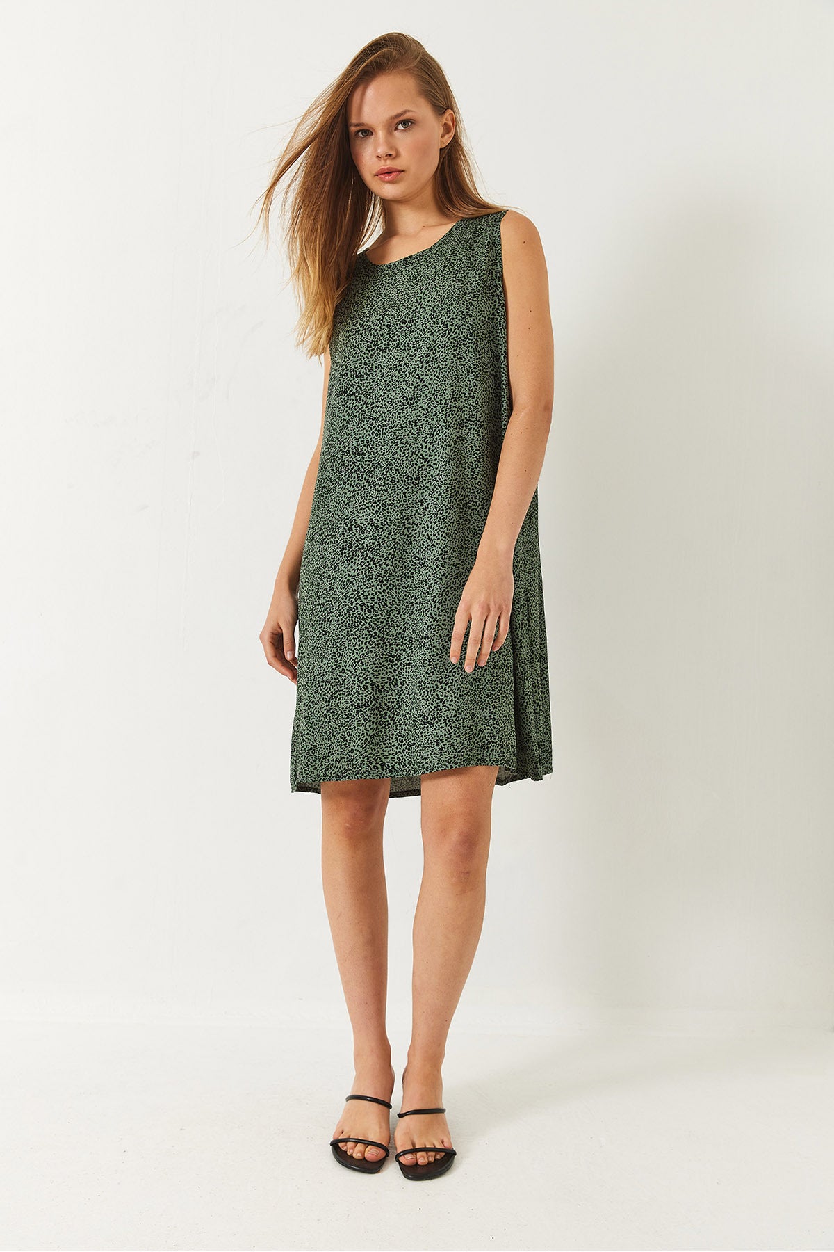 Women's Thick Strap Patterned Short Viscose Dress 60261473