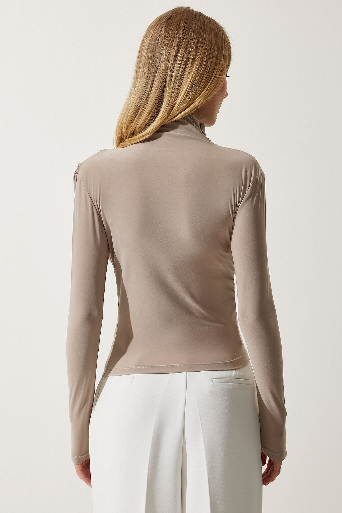 Woman Dark Beige Shirring Detailed Sandy Blouse FF00135