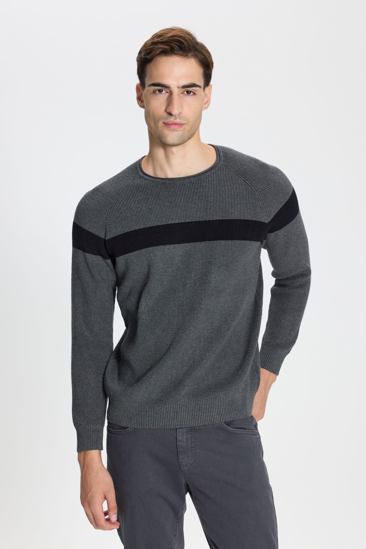 Men's anthracit-black standard fit Normal Cut Normal Cycling Bike Patterned Knitwear Sweater