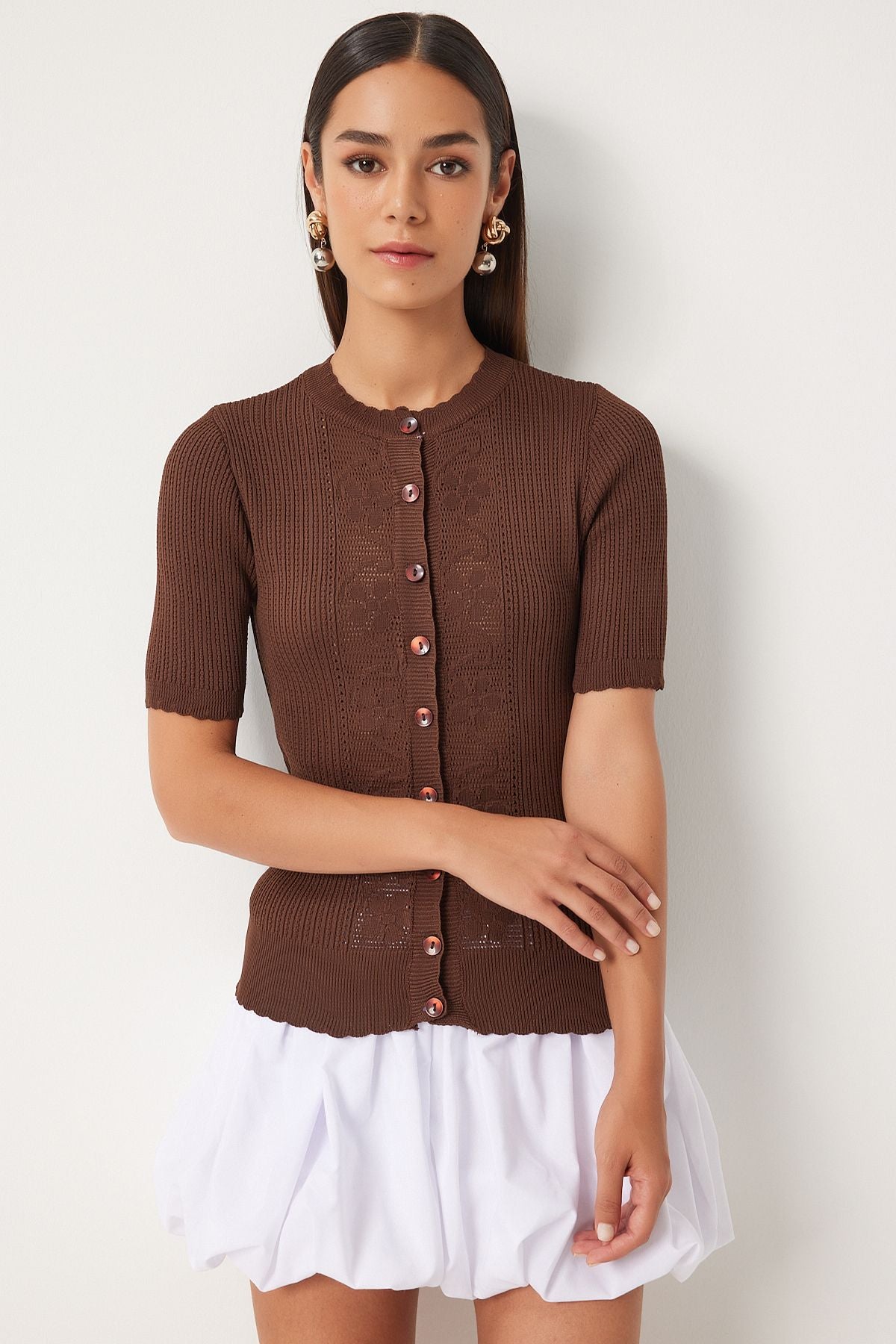 Women's Brown Offer Seasonal Triko Cardigan OW00044