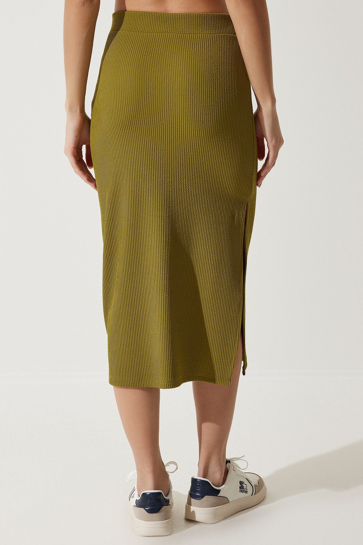 Women's Oil Green Hanger Crop pencil skirt knitting set OW00041