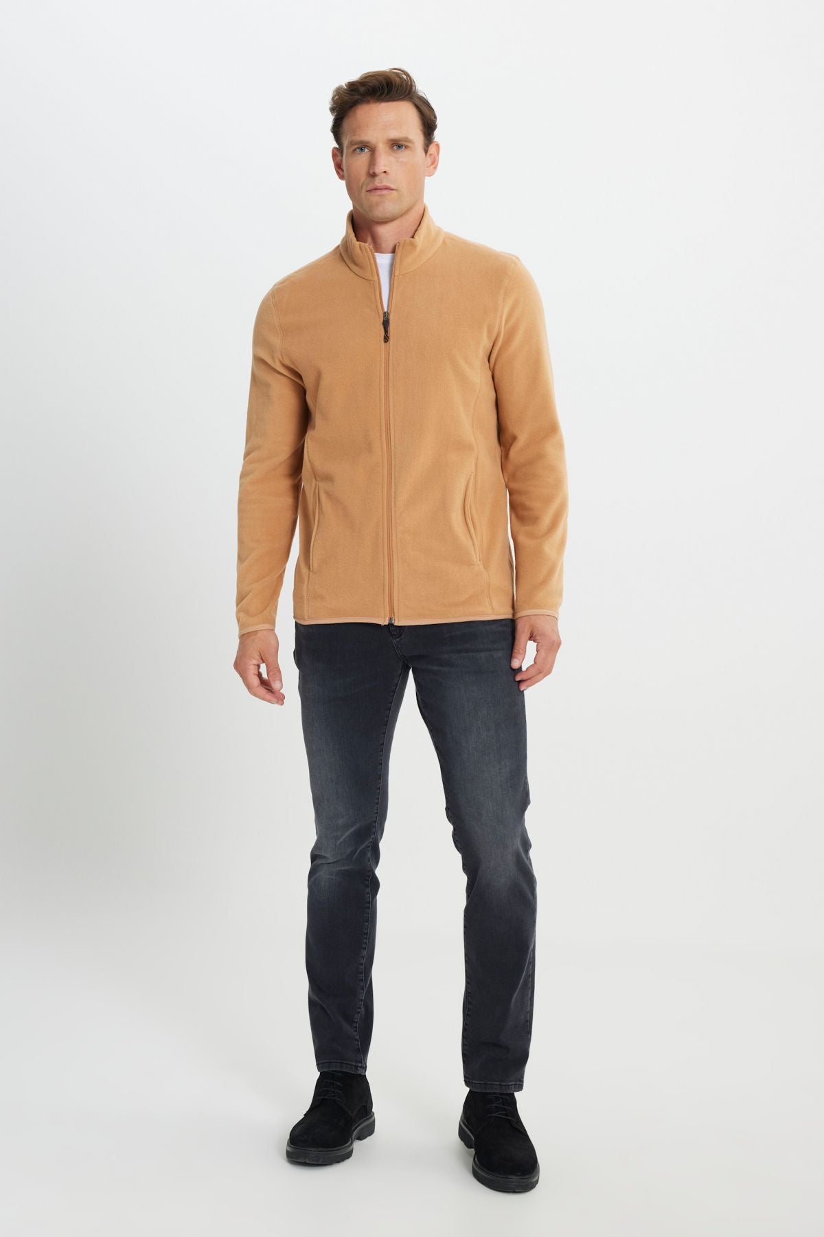 Men's Caramel Anti-Pilling Standard Fit Bato Yaka Sweatshirt Polar Jacket