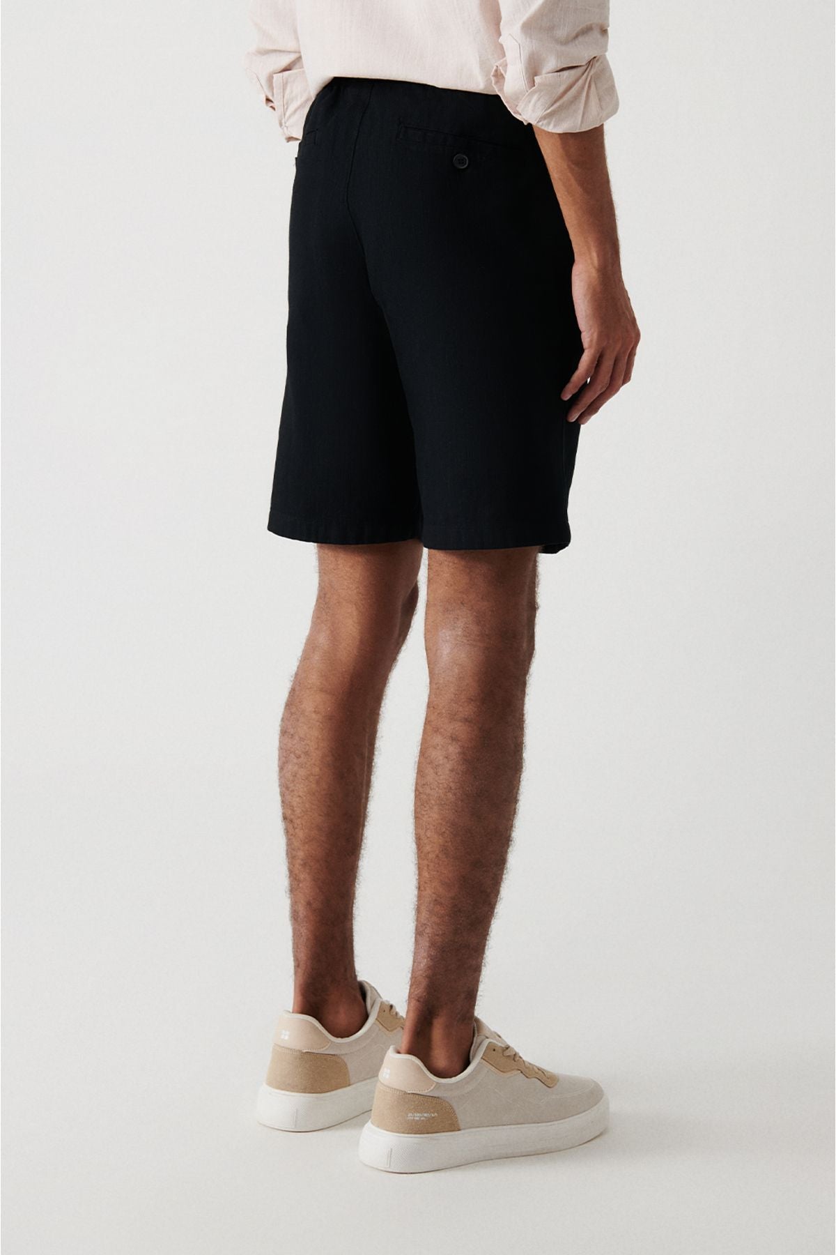 Men's black 100 %cotton side pocket waist waist linen textured shorts E003603