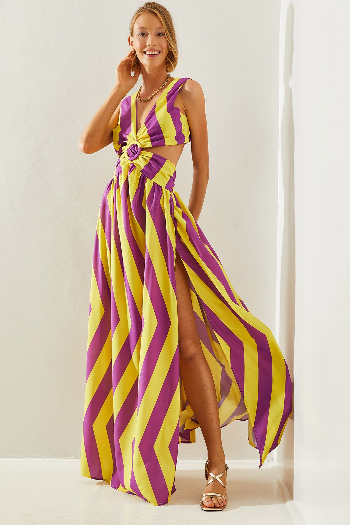 Female Back Décollette -Cutting Connected Slip Detailed Dress 22217 60251496