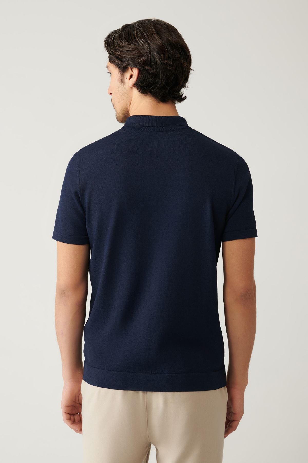 Men's navy blue zipper rayon Polo Yaka Triko T-shirt A41y5106