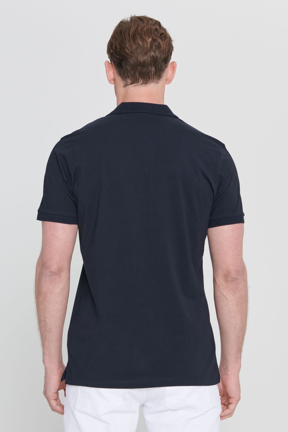 100 %Organic Cotton Men's Navy Blue Slim Fit Narrow Cut Polo Yaka T -shirt