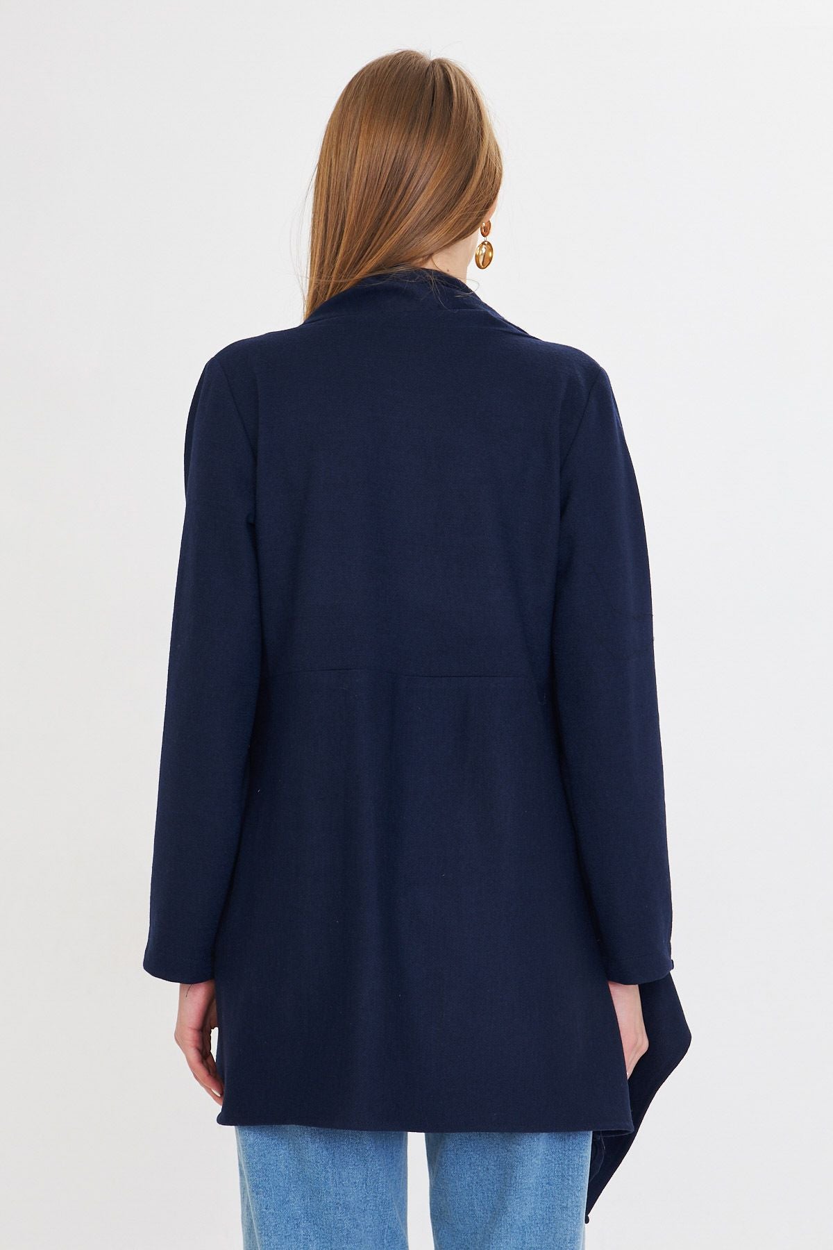 Woman Navy Blue Shawl Yaka Stamp Shabby Cardigan ARM-25K001116