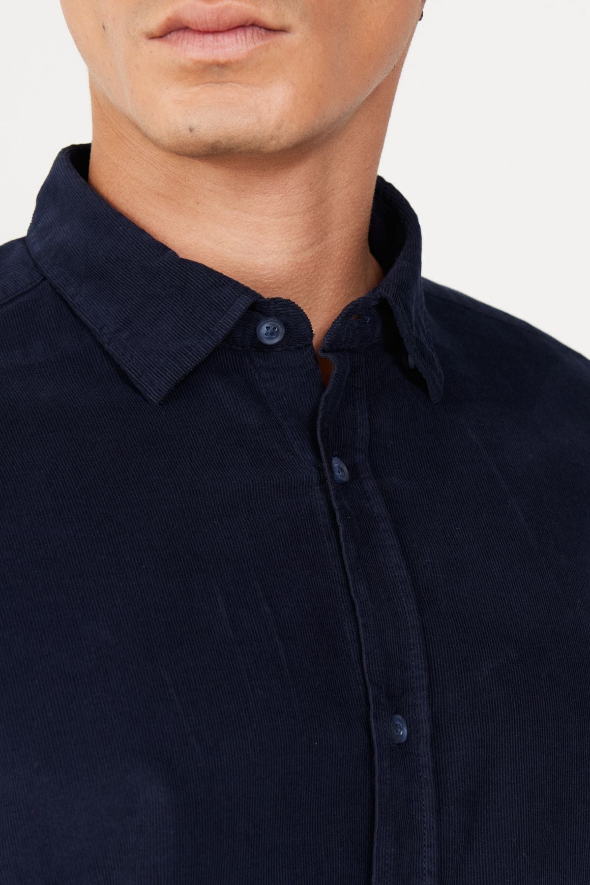 Men's Navy Blue Comfort Fit Casual Cut Hidden buttoned collar 100 %cotton shirt