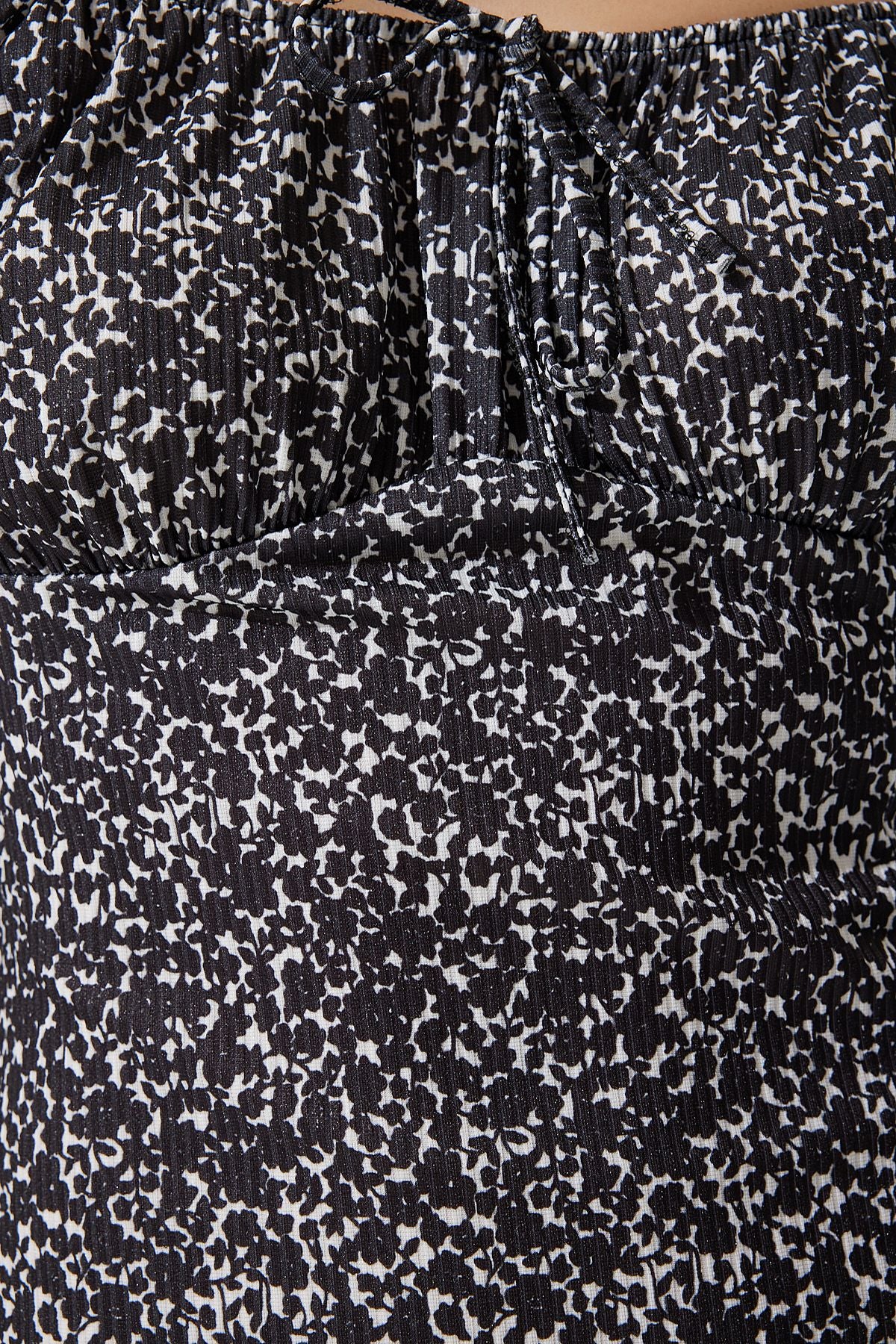 Female black patterned shirred knitted dress CI00102