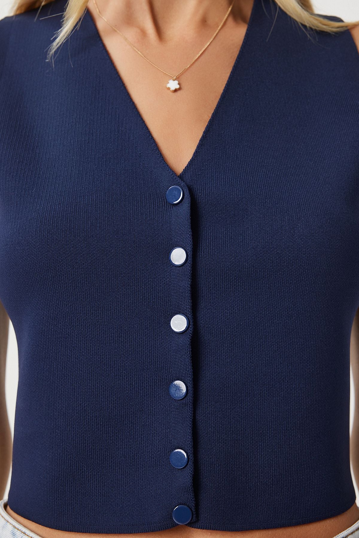 Woman Navy Blue V -Neck Knitwear Vest PF00087