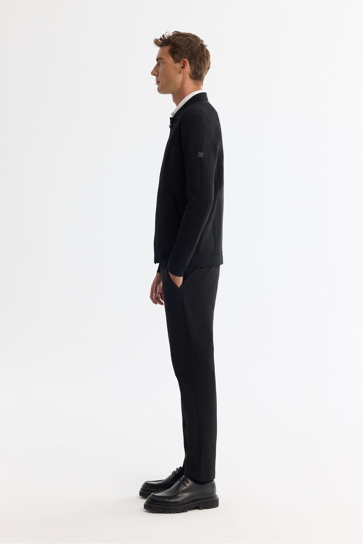 Men's Black Polo Yaka woolen gangbreled knitwear cardigan A42y5141
