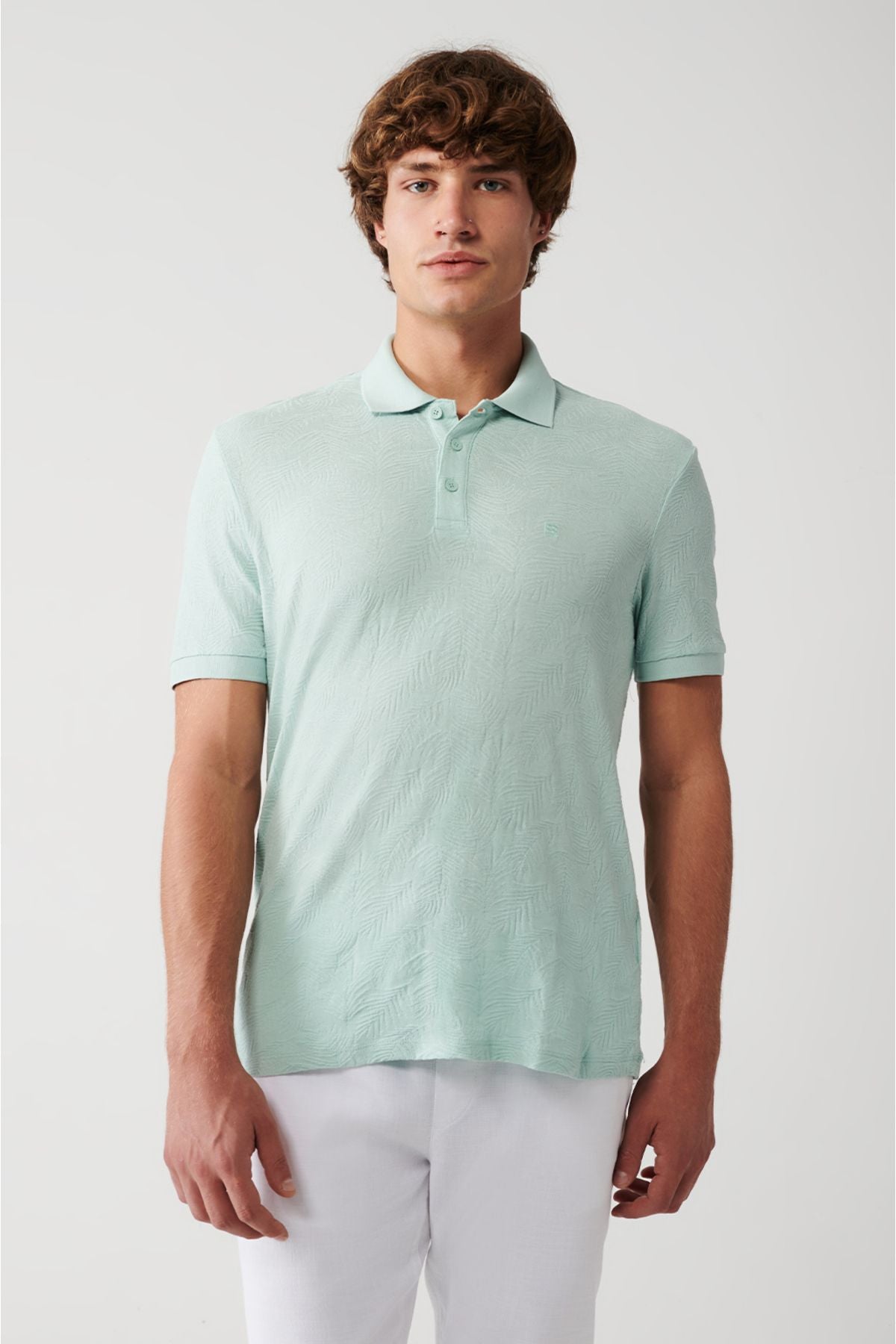 Men's Mint Green 100 %Cotton 3 Button Polo Yaka T-shirt A31y1194