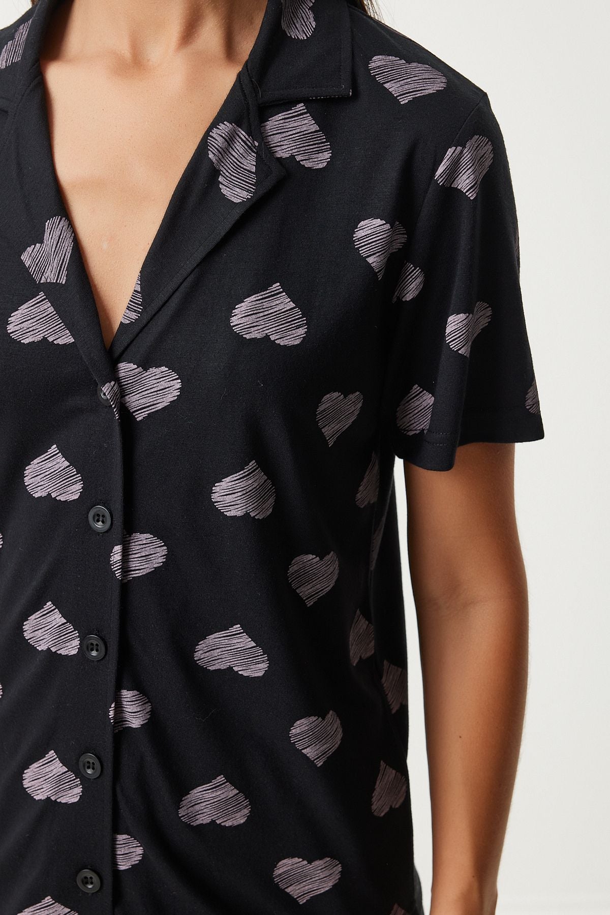 Female Black Heart Shirt Pants Pajama Set EC00042