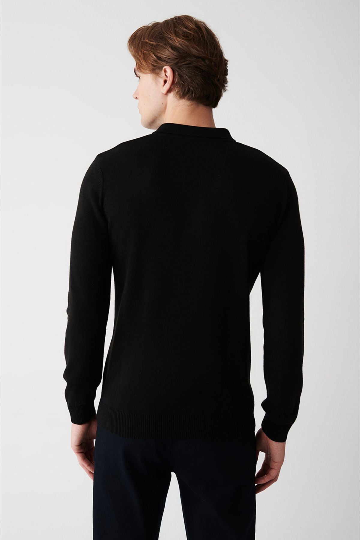 Men's Black Knitwear Sweater 3 Button Polo Neck Regular Fit E005006