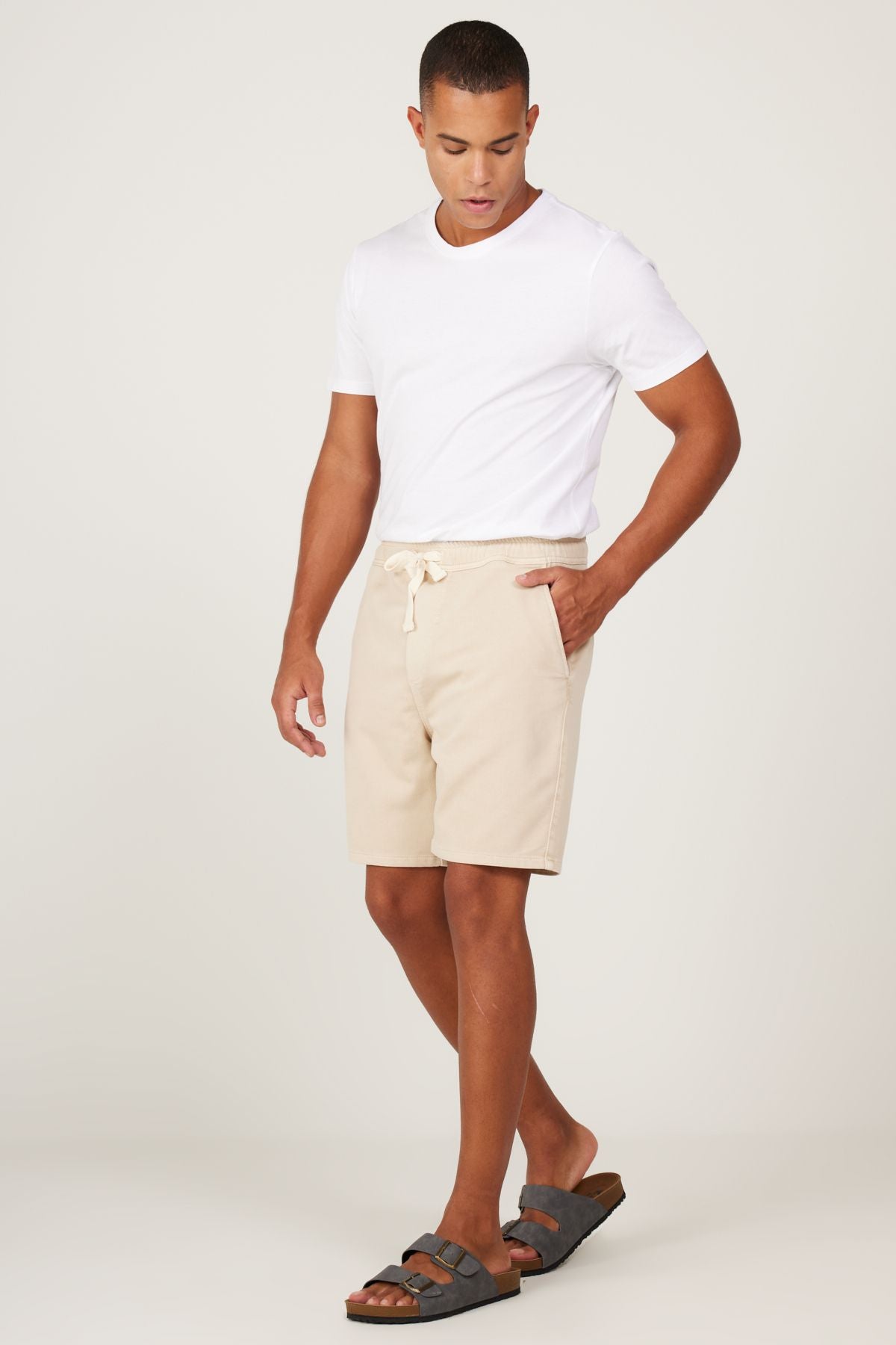 Men's Stone Slim Fit Narrow Cut Side Pocket Cotton Flexible Shorts