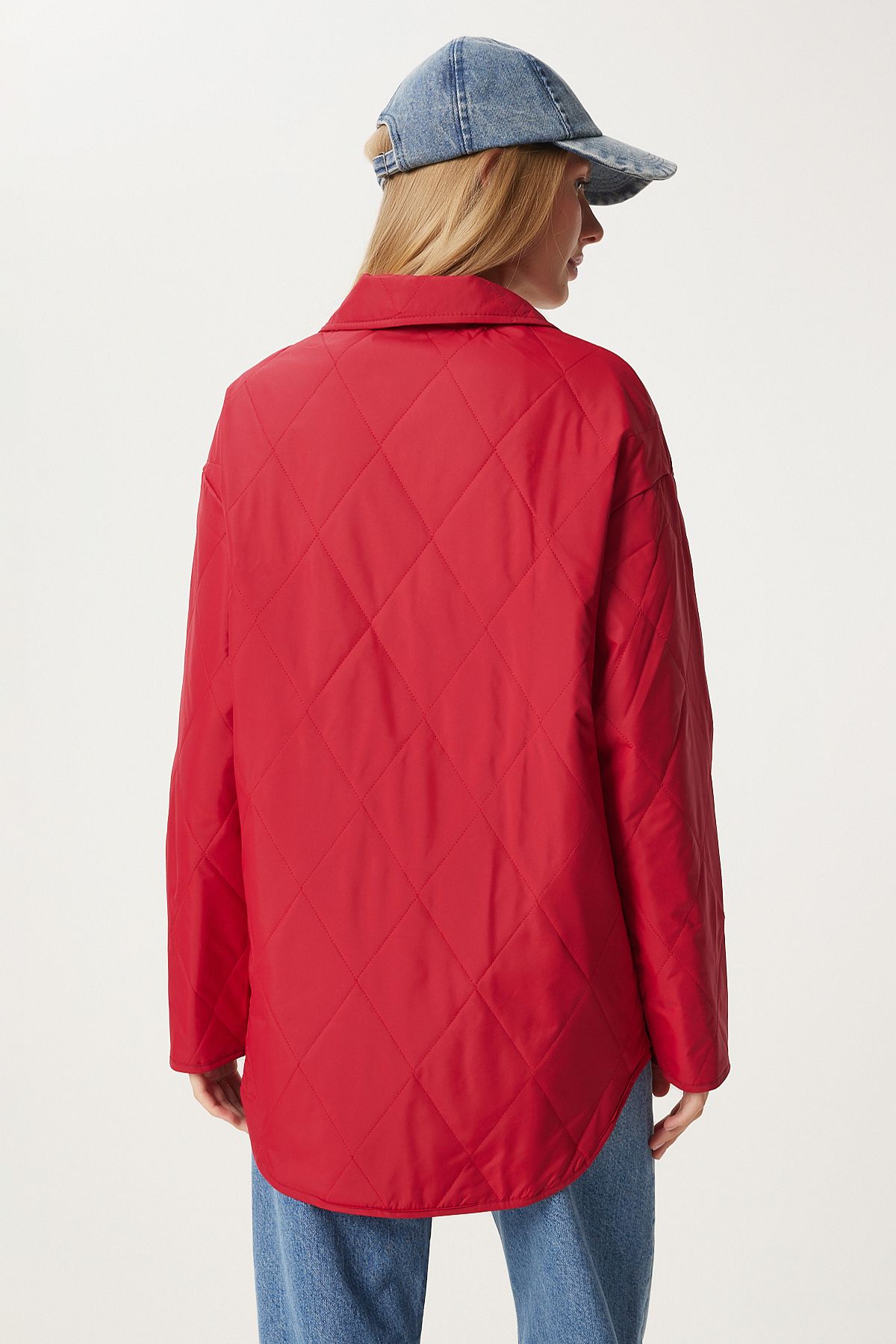 WOMEN'S RED POCKET Oversize Kapitone Mont Fo00001