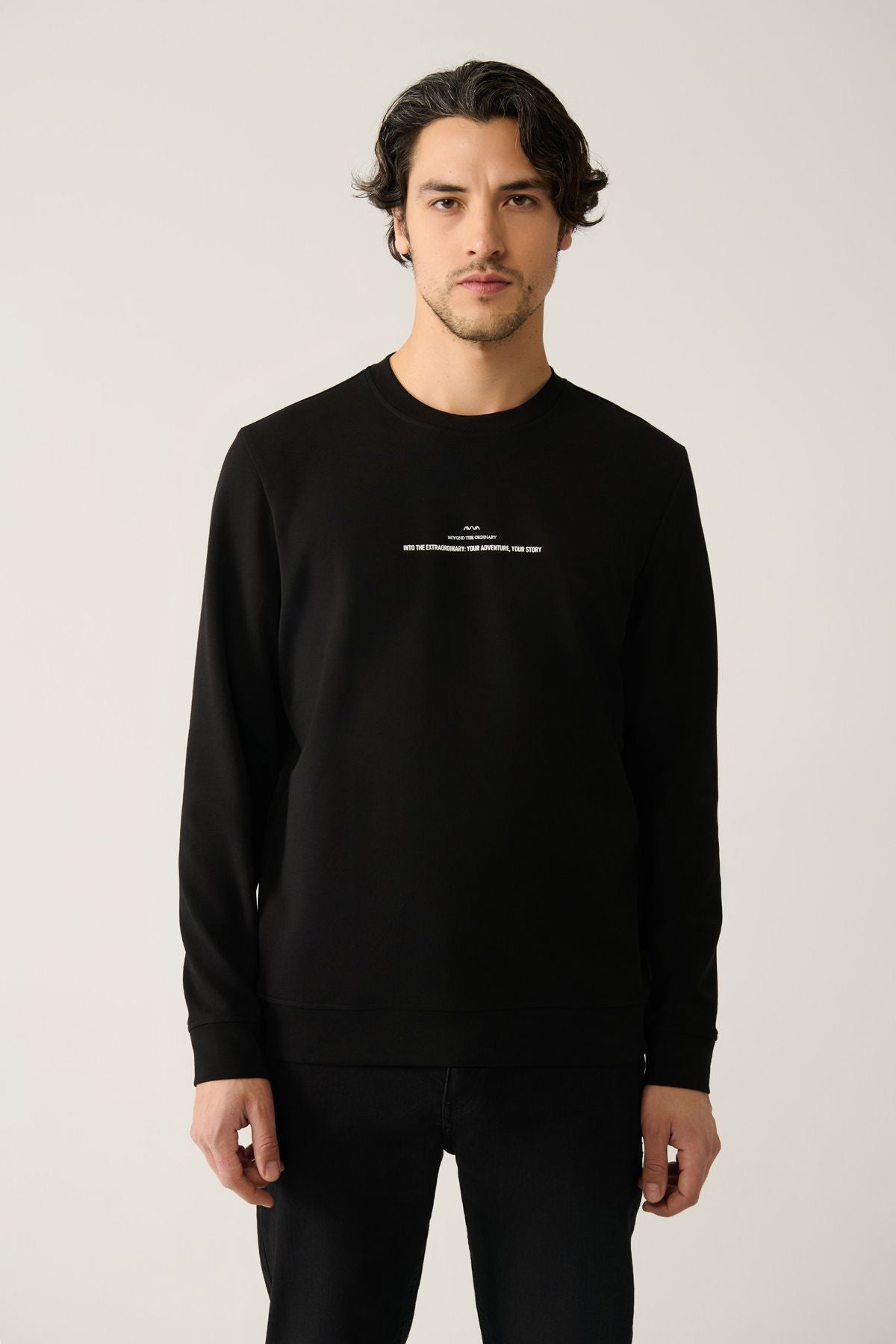Men's black bike collar interlok printed sweatshirt A41y1246