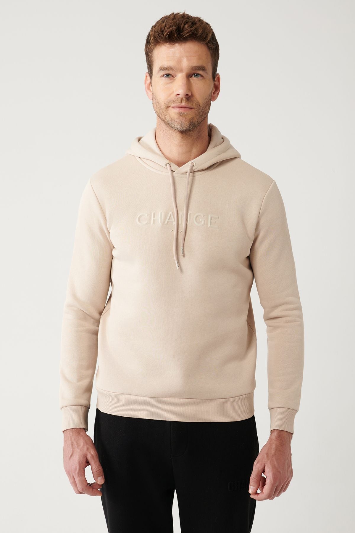 Men's Beige Hooded 3 -IP -Shadon Printed Sweatshirt A32Y1240